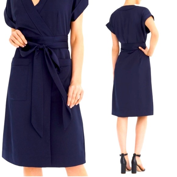 J CREW Short Sleeve Navy Blue Wrap Dress. Size S - Picture 1 of 14